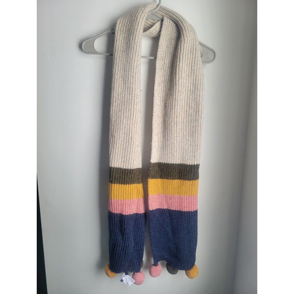 Madewell Stripe Pom-Pom Scarf Merino Blend Color Heather Sand One Size